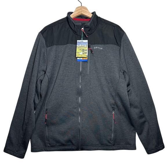 Orvis Bonded Mesh Full Zip Jacket Size L Gray Black Fleece Outdoor Hiking Casual - Picture 1 of 13